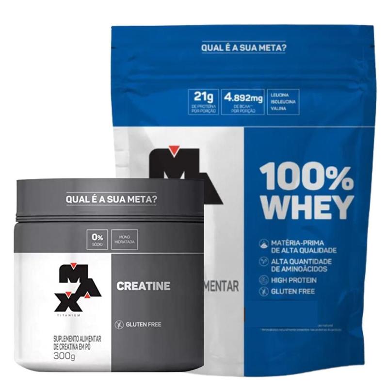 Kit Whey 100% Refil Morango e Creatina 300g Max Titanium - Kit de ...