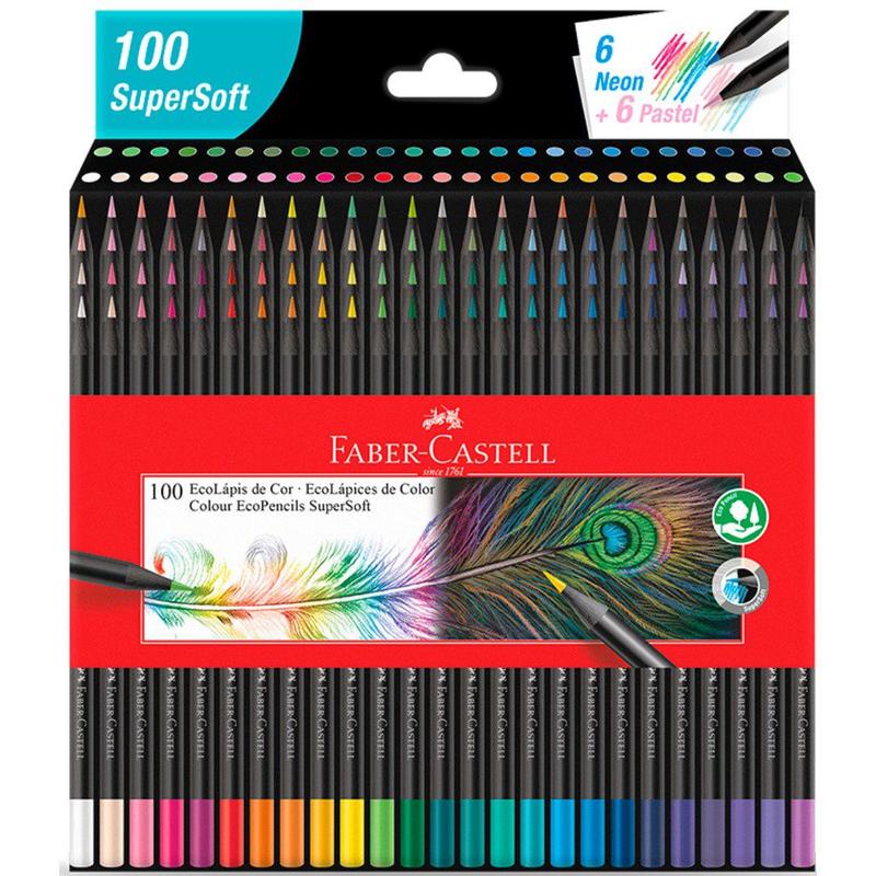 Lapis De Cor FABER CASTELL 100 Cores SuperSoft Ecolapis Profissional ...