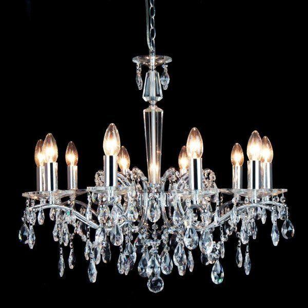 Lustre Mid-Century en Verre de Cristal et Laiton Doré de Palwa en vente sur