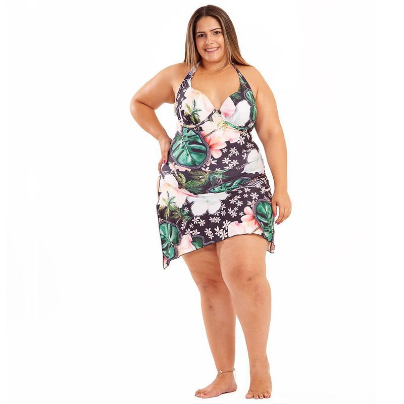 Maiô Com Faixa Que Vira Saia/ Vestido Plus Size - Kosh - Maiô Plus Size ...