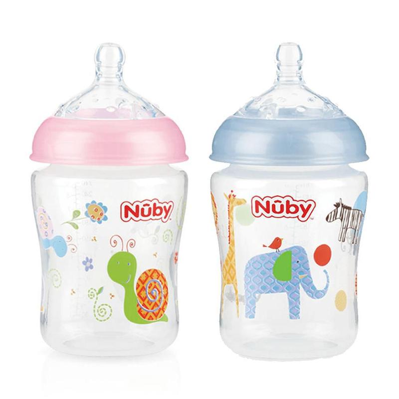 Mamadeira Anticólica Bebê Imita Seios Mãe 270ml Rosa Azul Nuby ...