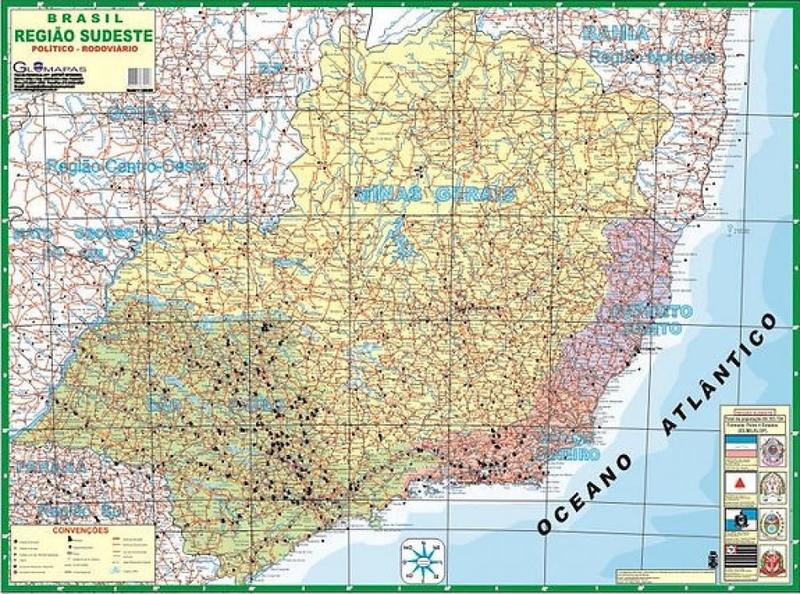 Mapa da região Sudeste político - Glomapas - Mapas - Magazine Luiza