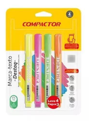 Marca Texto Compactor Destaq Neon Kit C/4 Cores - Caneta Marca Texto ...