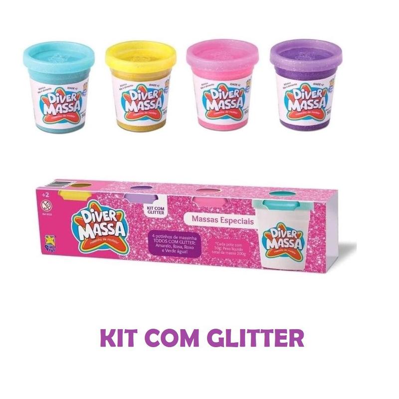 Massinhas de Modelar Com Glitter Kit 4 Diver Massa Divertoys - Massinha ...