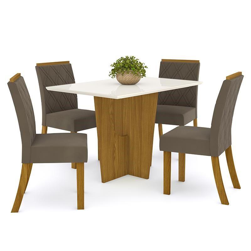 Mesa de Jantar Canto Reto Danielly 120x80 e 4 Cadeiras Melissa Nature
