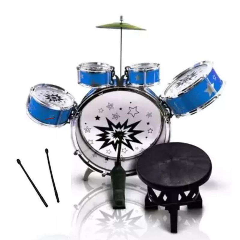 Mini Bateria Musical Infantil Azul Com Banquinho Importway C/ Baquetas ...