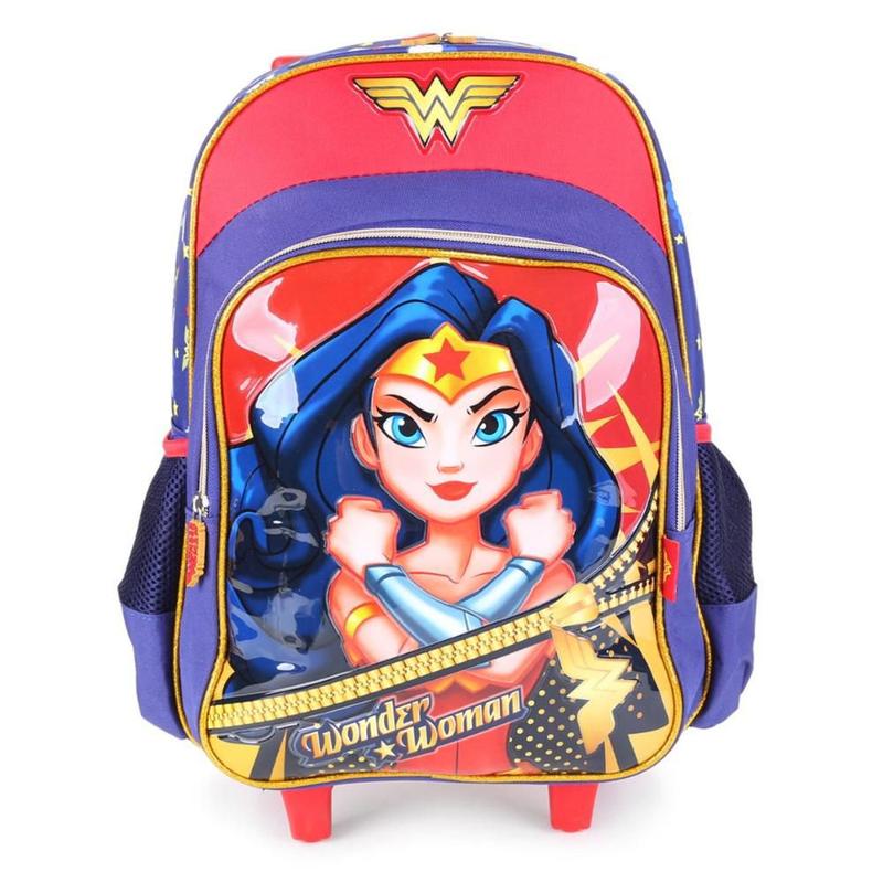 Mochila Infantil Com Rodinhas Luxcel Mulher Maravilha 16