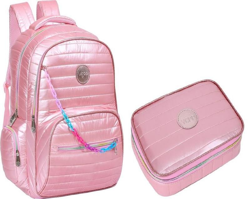 Mochila Meninas Escola Teen Metalizada Puffer + Estojo 2023 - Yepp ...