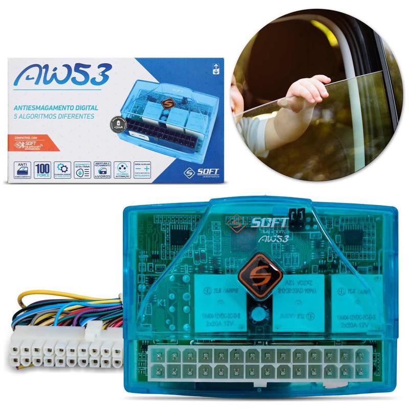 Módulo de Vidro Elétrico Soft AW53 Universal 4 Portas Descida Subida ...