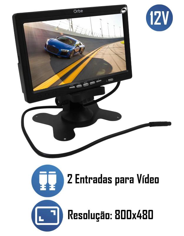 Monitor Tela Painel 7 Polegadas Orbe 2 Entradas Vídeo 12V - Monitor ...