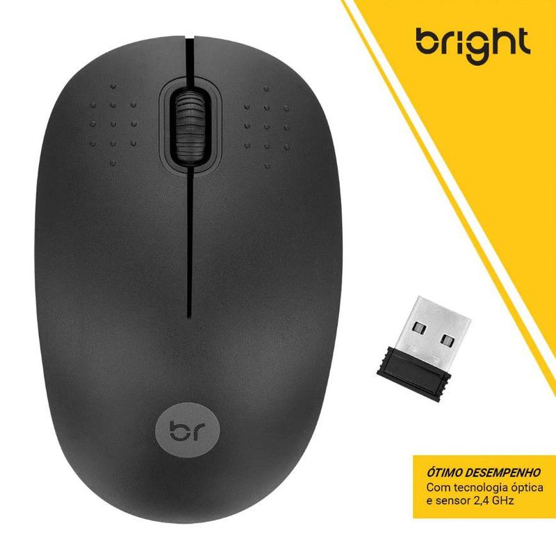 Mouse Infantil Bright Mouse Sem Fio - Amarelo, 3 Botões, Design Ergonômico