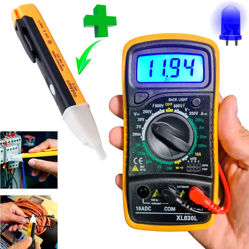 Multimeter Torta Multimetro Digital LED + Caneta Teste Corrente Energia Profissional ...