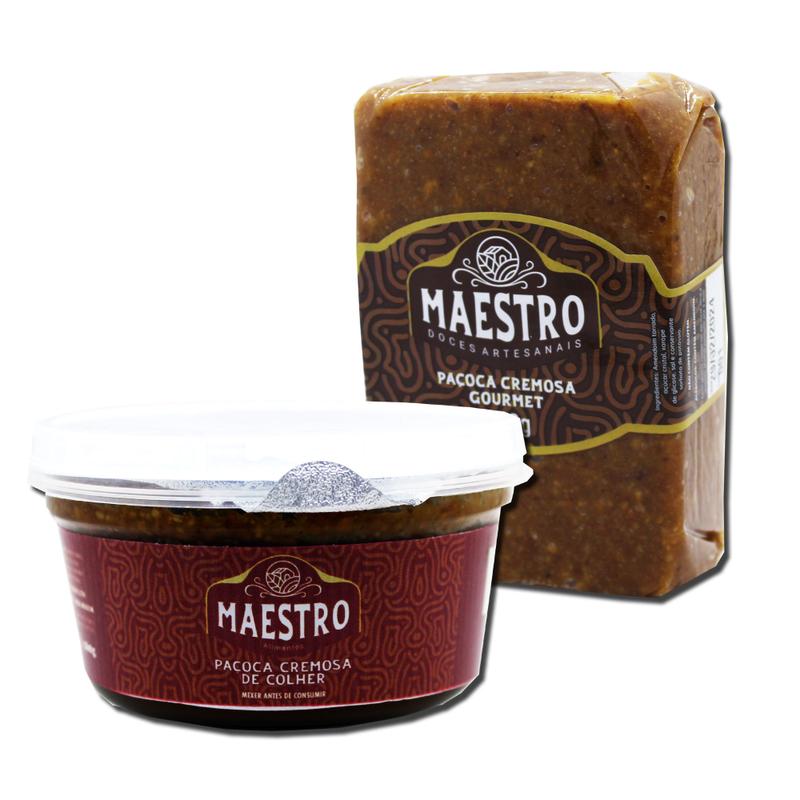 Paçoca cremosa gourmet em tablete 400g e pote 260g maestro - Paçoca ...