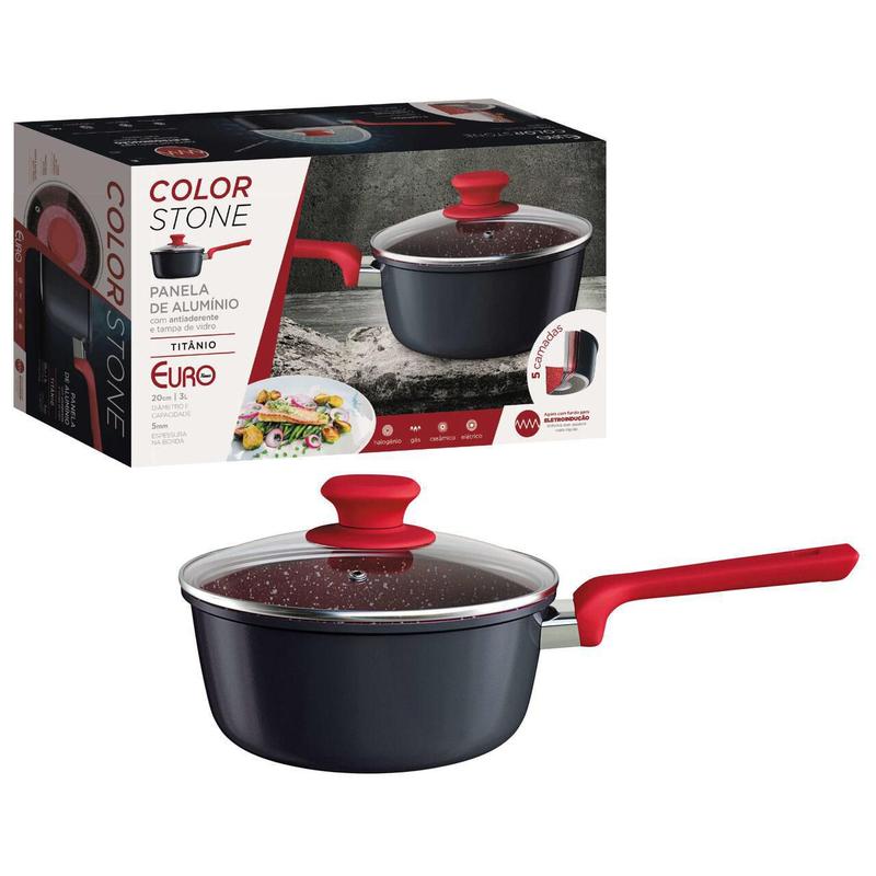 Panela Antiaderente Não Gruda Indução Titânio Com Tampa 20Cm - Euro ...