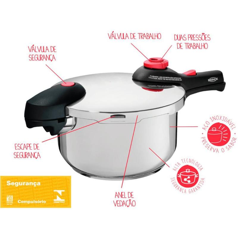 Panela de Pressão Segura Supra 4,5L Brinox Inox Fundo Triplo - Panela ...