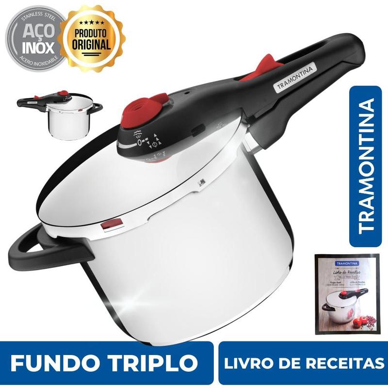 Panela de Pressão Tramontina Solar Fundo Triplo 6L Aço inox - Panela de ...