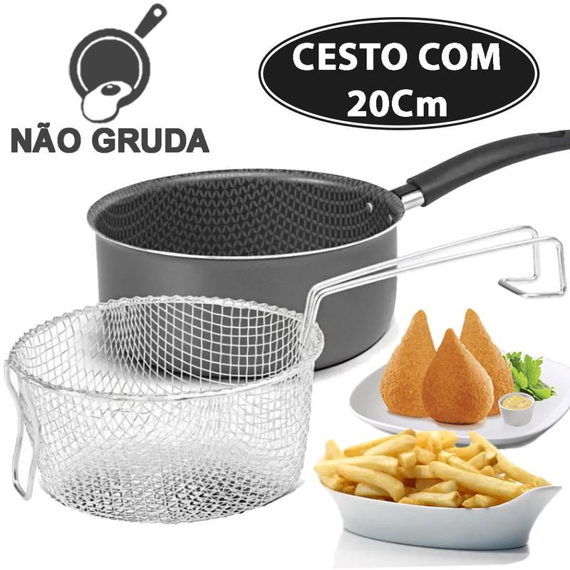 Panela Frigideira Com Cesto de Fritura Fritadeira Antiaderente 2,7 ...