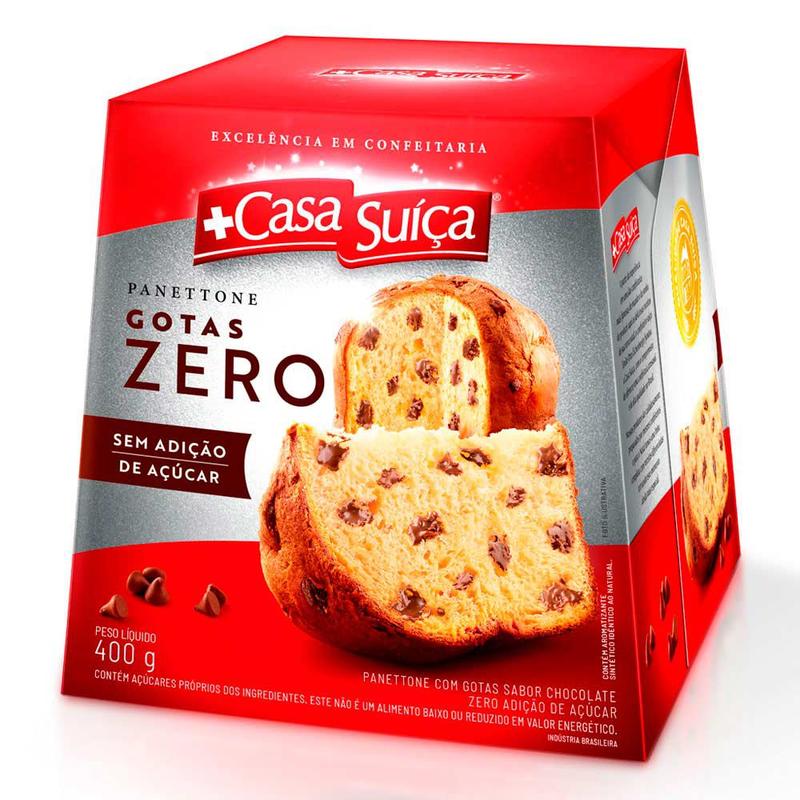 Panettone Gotas de Chocolate Zero Açúcar 400g - Casa Suíça - Panetone ...