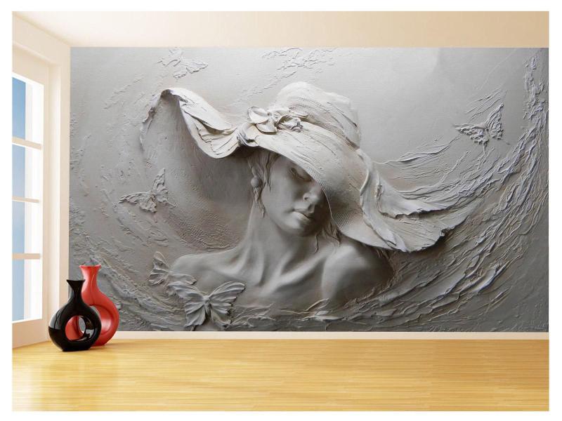 Papel De Parede 3D Arte Mulher Chapéu Pintura 3,5M Tra128 - Você Decora ...