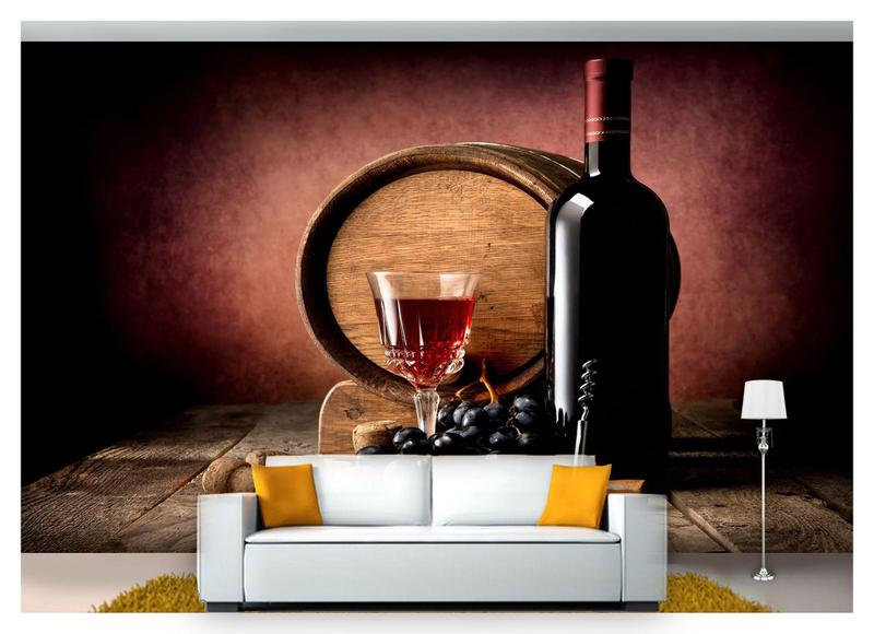 Papel De Parede Barril Vinho Cacho De Uva 3D Al81 - Você Decora - Papel ...