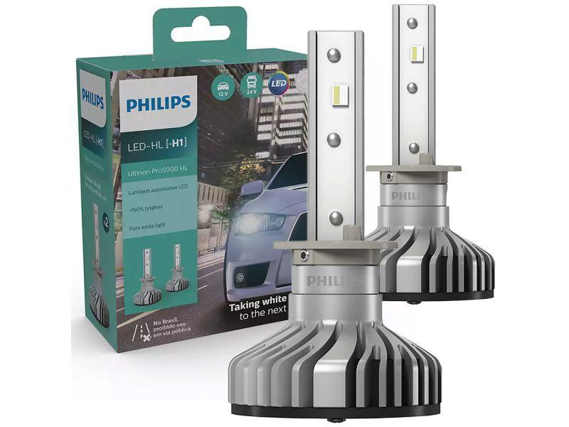 Par de lâmpadas auto 12-24v led philips ultinon pro5000 6.000k hl h1 ...