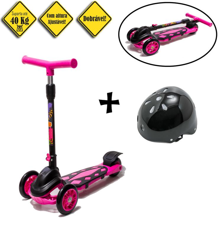 Patinete De Crianças 4 5 6 7 Anos Rosa Dobrável E Capacete - DM Toys ...