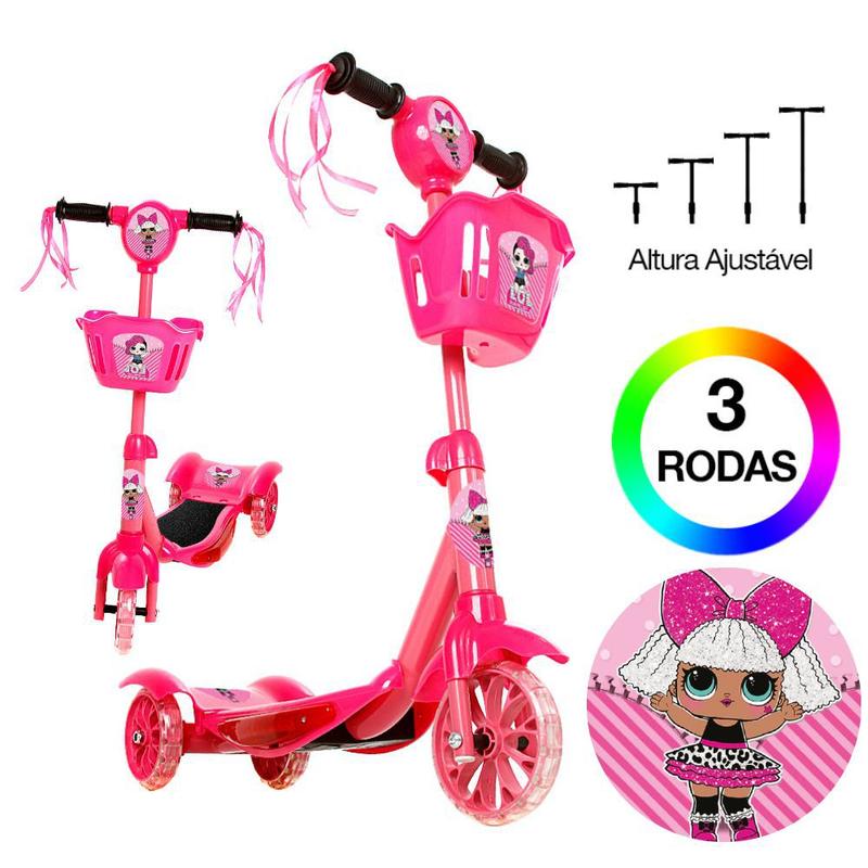 Patinete de Menina LOL 3 Rodas Brinquedo Criança Com Led - Zein ...