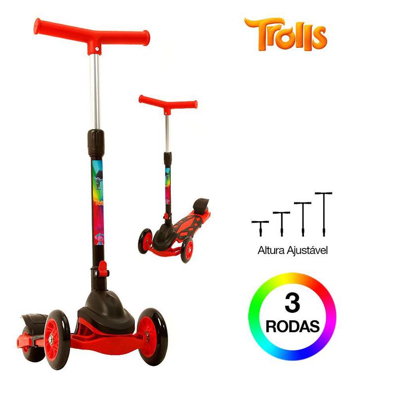 Patinete Dobrável do Trolls Vermelho 3 Rodas Dm Radical - DM Toys ...