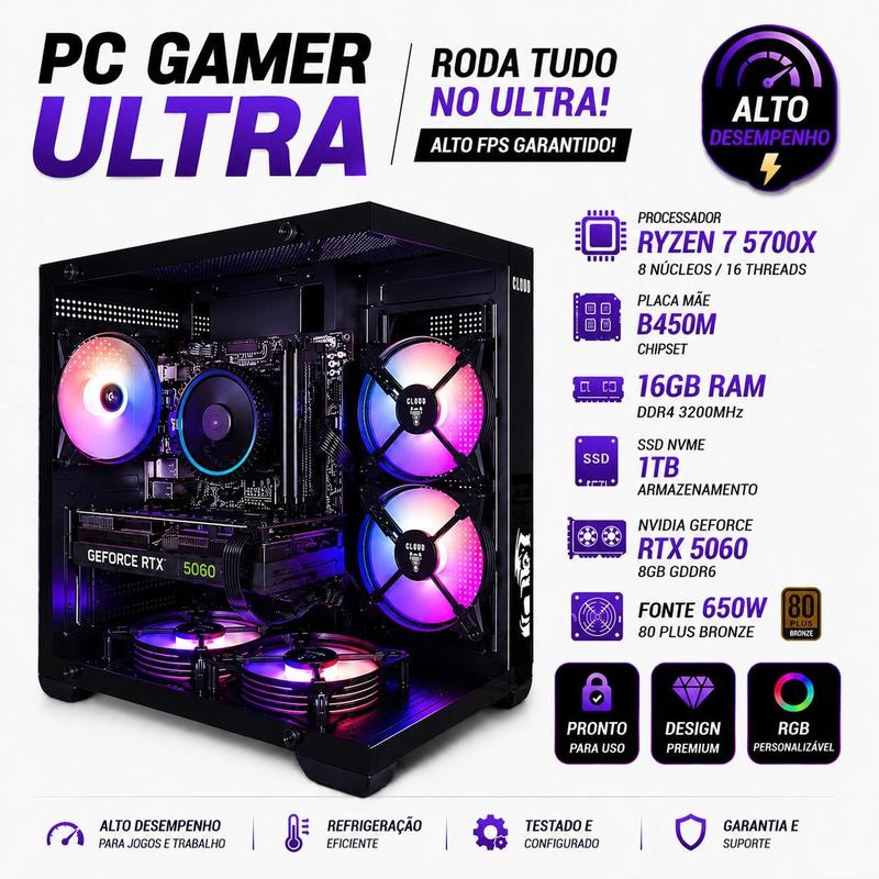 Pc Gamer Amd Ryzen 7 5700x 16gb Rtx 5060 8gb Ssd Nvme 1tb - PC