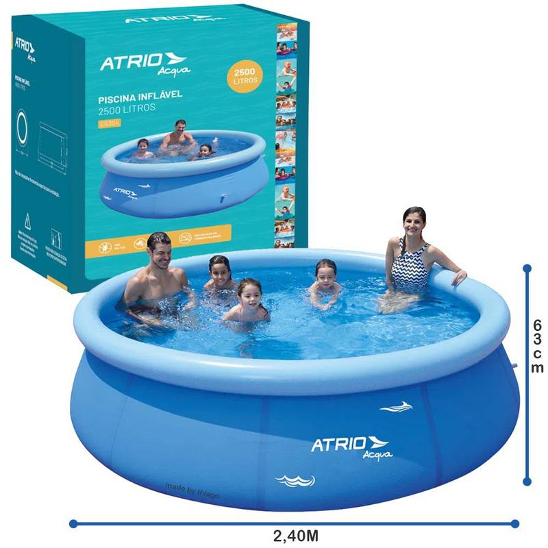 Piscina Inflável Circular Atrio Acqua 2500 Litros 3 Camadas de PVC Azul ...