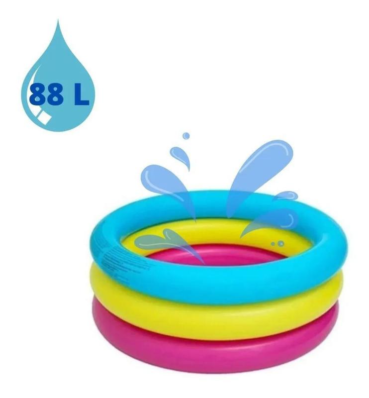 Piscina Inflável Infantil 88 Litros Pequena 3 Anéis - Wellmix - Piscina ...
