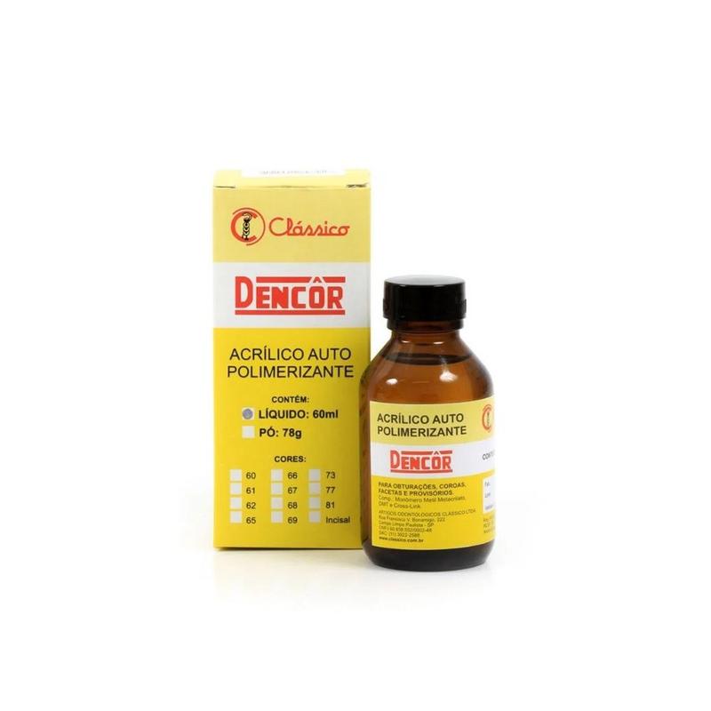 Pó acrílico auto polimerizante 60ml dencor - classico - Resina Dental ...