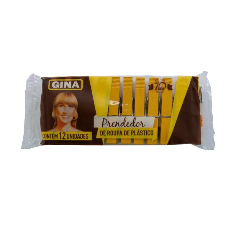 Kit 36 Prendedores De Roupas Gina - Plástico Resistente Cor Amarelo