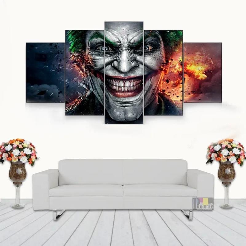 Quadro De Parede Coringa Rosto E Sorriso 5 Peças - Premium Decoraçoes ...