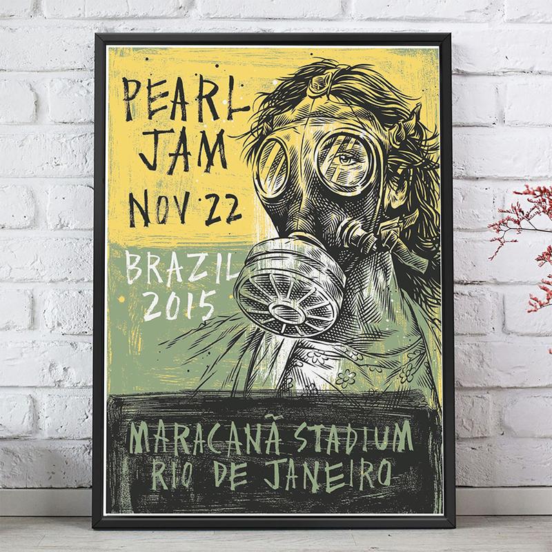 Quadro Decorativo Emoldurado Pearl Jam Em Brasil Poster Para sala ...