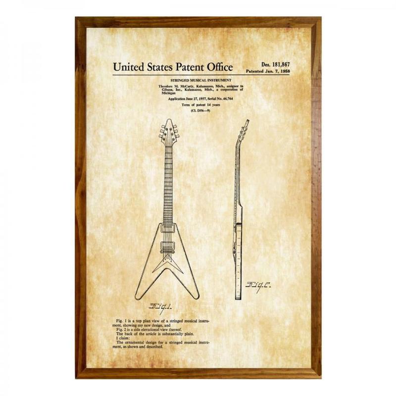 Póster Con Patente De Guitarra Gibson Les Paul - Arte Enmarcado Estilo Vintage Para Decorar Tu Pared, Tamaño A4