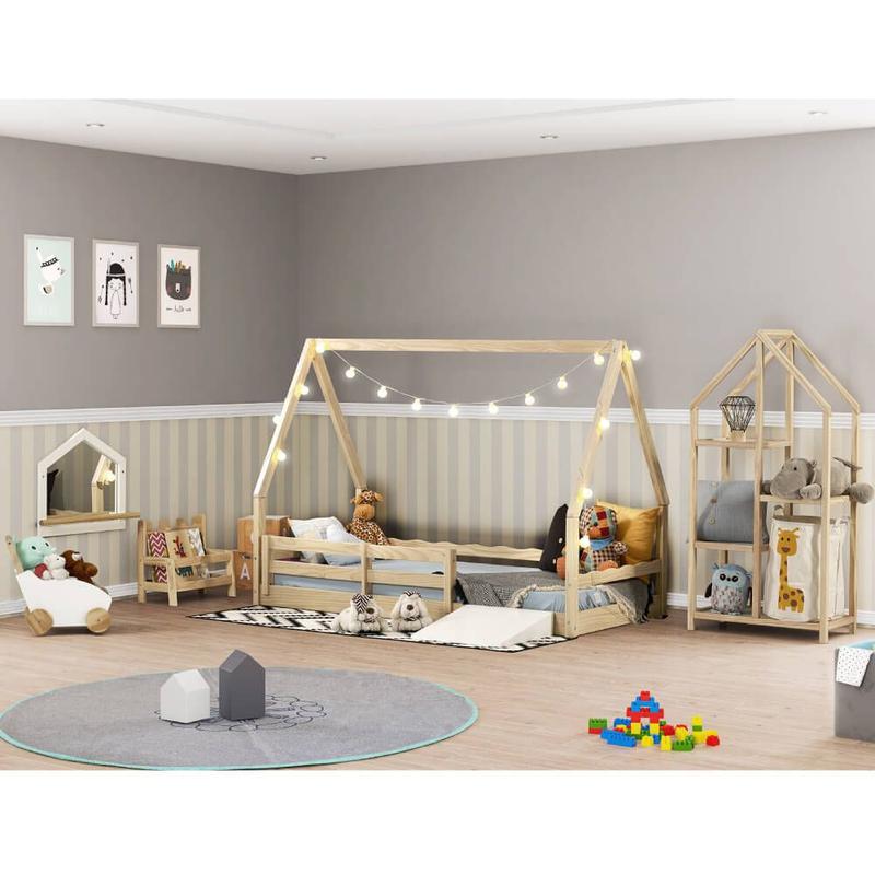 Quarto Infantil Montessoriano Rampa Pickler Telhado Estante Casatema ...