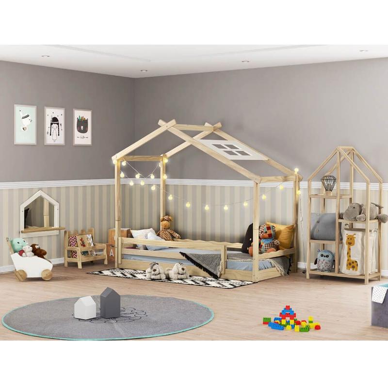 Quarto Infantil Montessoriano Telhado Estante Carrinho Luzes Casatema ...