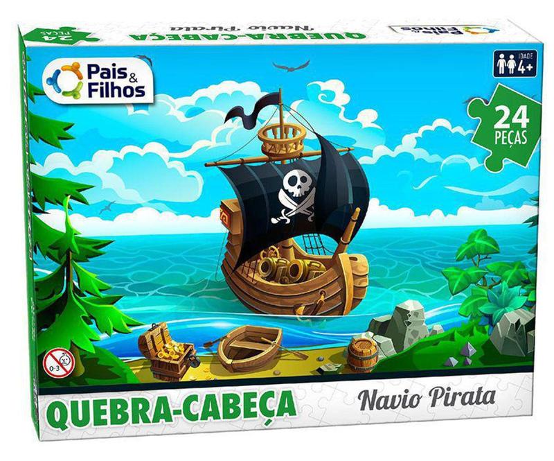 Quebra Cabeça Infantil Navio Pirata 24 Peças Premium, Enquadre 17,5 x ...