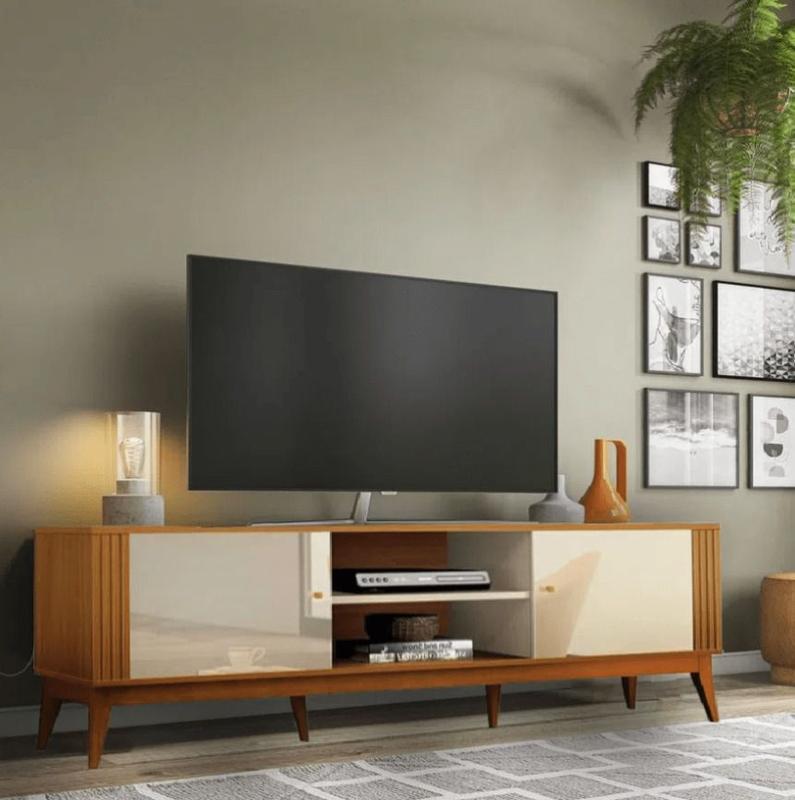 Rack Legacy 1.6 Metros Cedro Natural com Off White EDN Móveis - Rack ...