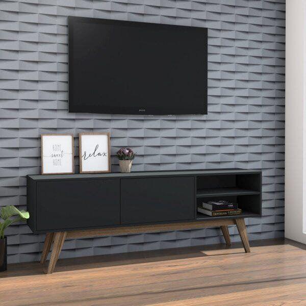 Rack para TVs até 55 Polegadas 2 Portas Pé Inclinado de Madeira ...