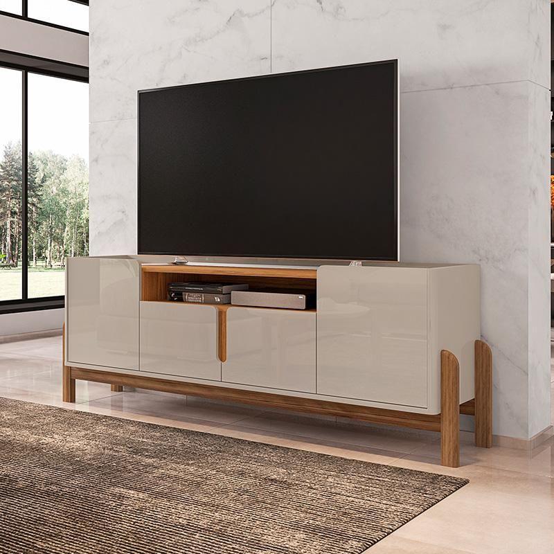 Rack Sala Lizz 190 Com 4 Portas Soft-Close e Pés de Madeira - Rack