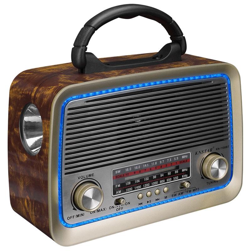Rádio Portátil Retro Recarregável Am/fm Bluetooth Lanterna Kapbom
