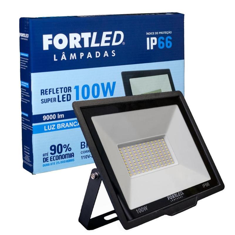 Refletor de Led 100W Luz Branca 110/220V 25.000h Fortled - Refletor ...