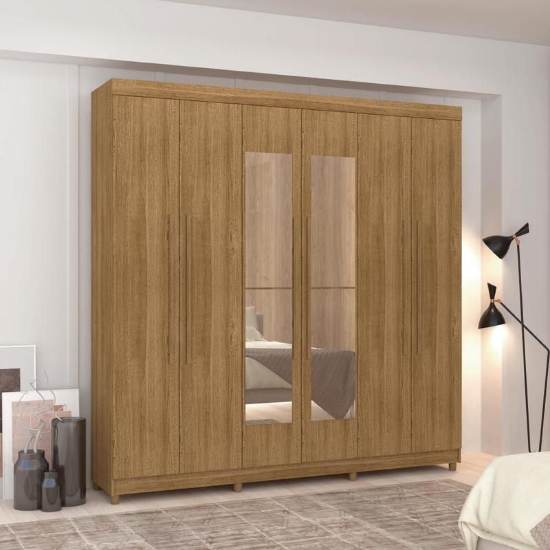 Roupeiro 6 Portas Com Espelho Bentley Nature - Vila Rica - Guarda-Roupa ...