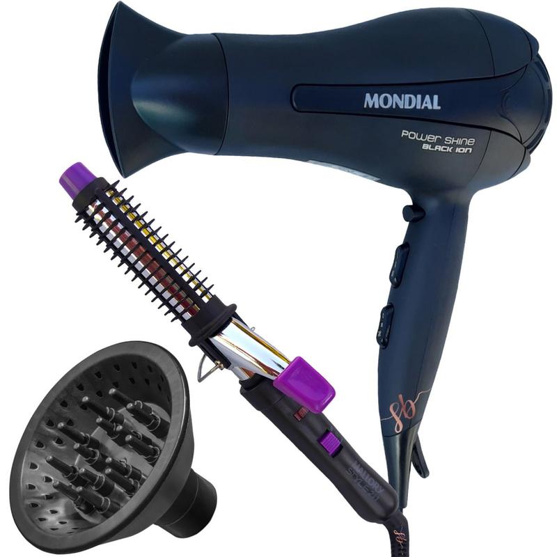 Secador de cabelo com difusor grande e modelador 20mm kit - Mondial ...