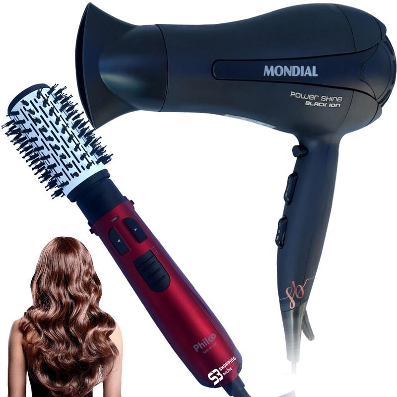 Secador de cabelo leve potente e escova rotativa seca alisa - Mondial ...