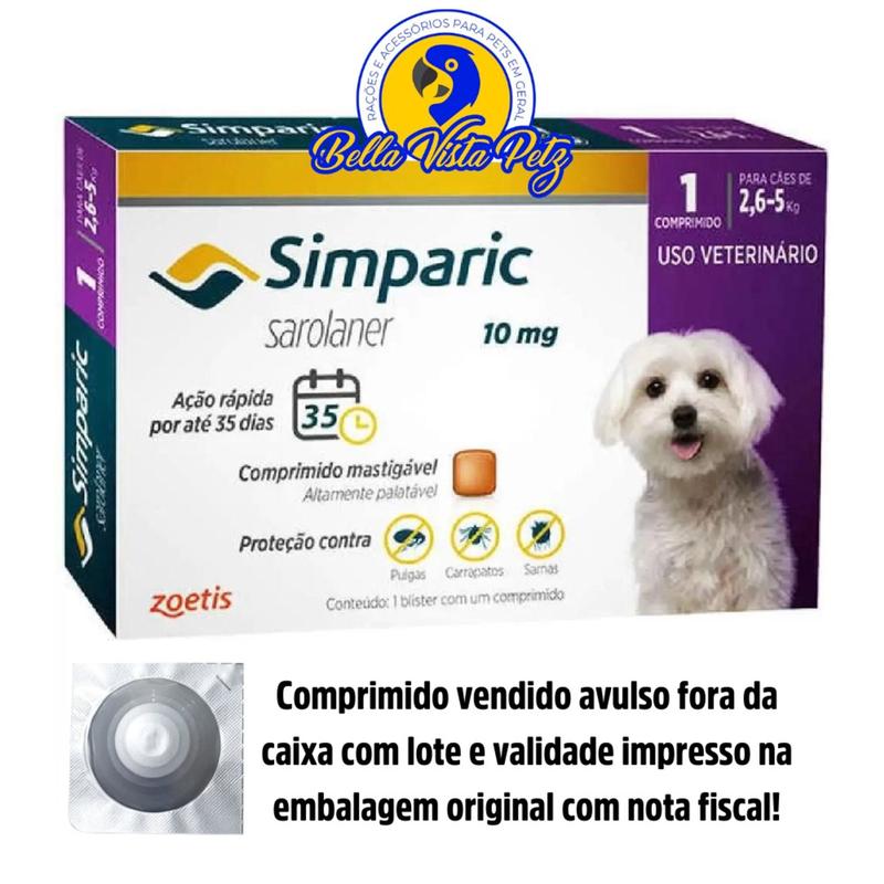 Simparic para Cães de 2,6 a 5 Kg (10 mg) 1 comp - Zoetis - Sarnicida ...