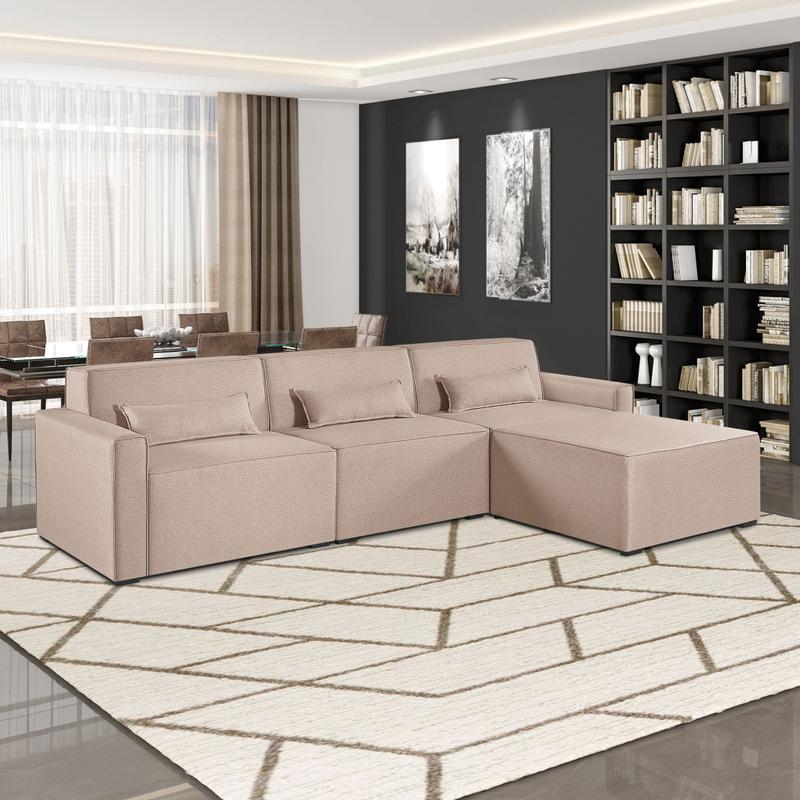 Sofá 3 Lugares com Puff 298cm Linho Lutz Yescasa Sofás Magazine Luiza