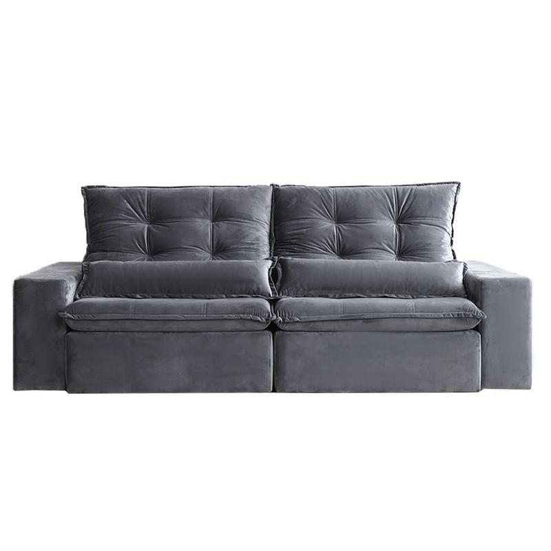 Sofá 5 Lugares Retrátil e Reclinável 2,50 mts Apollo Inca Suede Cinza ...